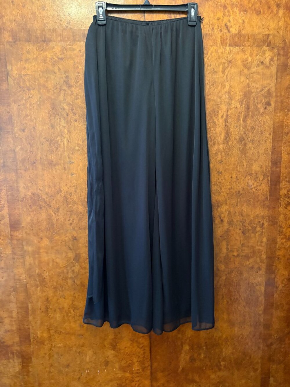 Alex Evening  Black Silky Chiffon Wide Leg Palazzo Pants PS